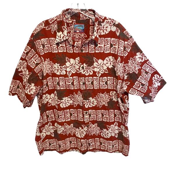 reyn spooner Other - Reyn Spooner x Joe Kealliha's Hawaiian Button Shirt Mens XL Rust Red Aloha